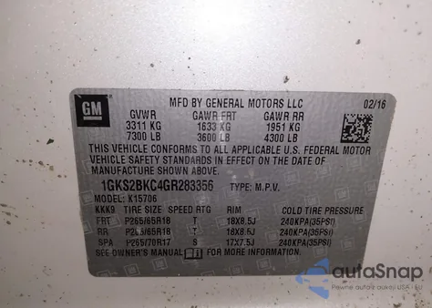 2016 GMC Yukon Slt z USA, uszkodzony, nr VIN 1GKS2BKC4GR283356